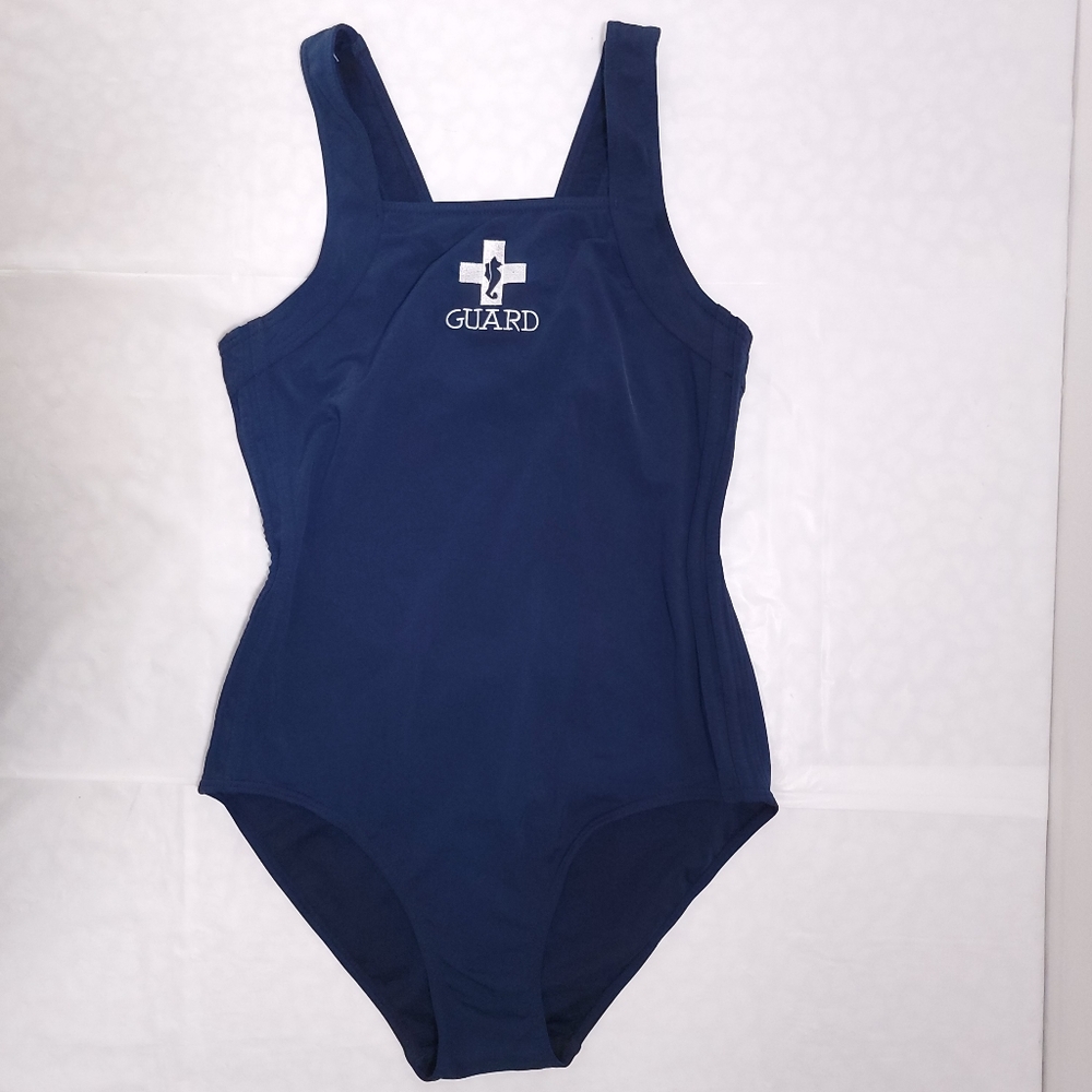 Kiefer Seahorse GUARD Navy Blue Racer Back One Piece Swimsuit Bathingsuit Sz 36